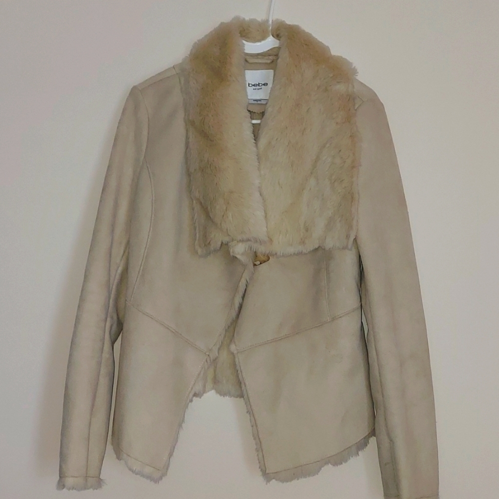 ***SOLD***Bebe faux suede jacket in creamy taupe color, Size Small